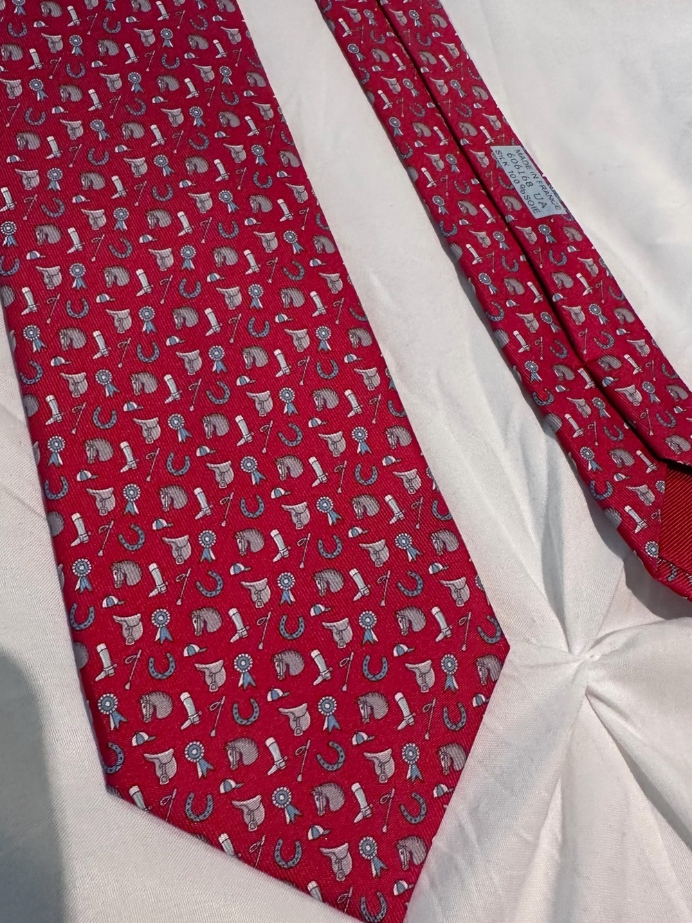 Hermes Red Equestrian Motif Silk Tie